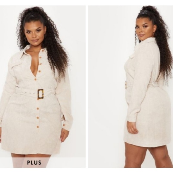 Pretty Little Thing Stone Corduroy Shirt Dress NEW - Picture 2 of 5